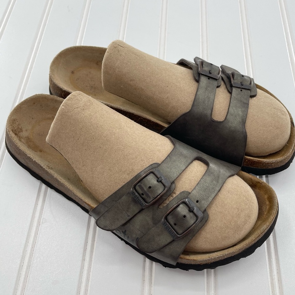 Birkenstock Betula Two Buckle Slip On Metallic Greenish-Gray Sandals Size 6